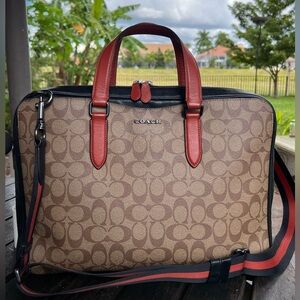 Coach Graham Slim Briefcase In Beige Colorblock Signature Canvas - C8169